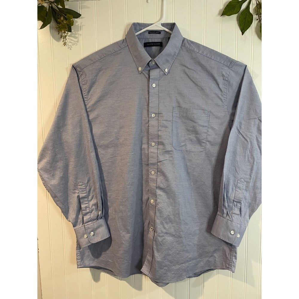 Tommy Hilfiger Mens XL Blue Regular Fit Stretch Button-Down Shirt 17-17.5 34/35